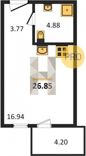 Студия 26.85 м²