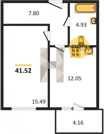 Однокомнатная квартира 41.52 м²