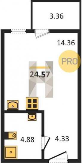 Студия 24.57 м²
