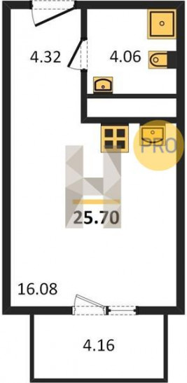 Студия 25.7 м²