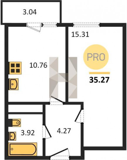 Однокомнатная квартира 35.27 м²