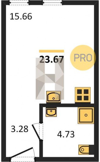 Студия 23.67 м²