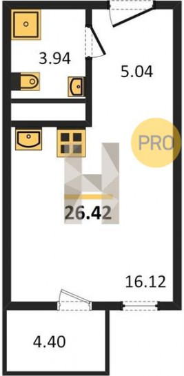 Студия 26.42 м²