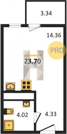 Студия 23.7 м²