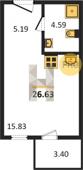 Студия 26.63 м²