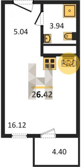 Студия 26.42 м²