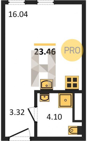 Студия 23.46 м²