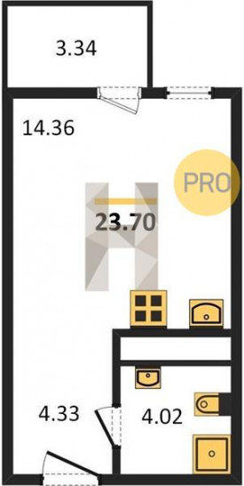 Студия 23.7 м²