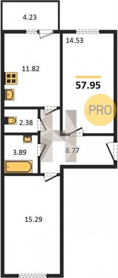 Двухкомнатная квартира 57.95 м²
