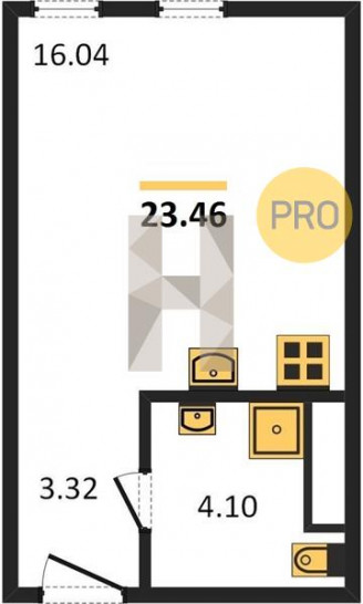 Студия 23.46 м²