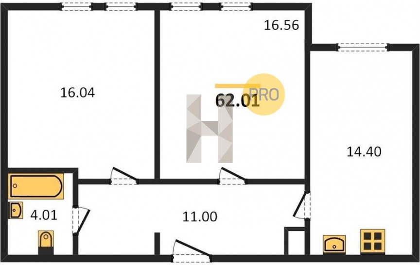 Двухкомнатная квартира 62.01 м²