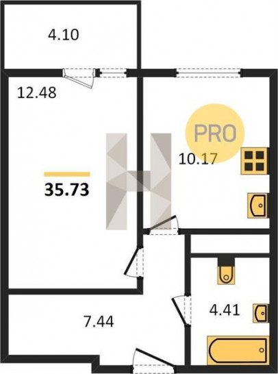 Однокомнатная квартира 35.73 м²